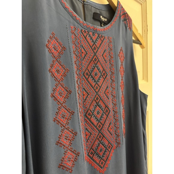 Madewell Women's Blue Silk Embroidered Sleeveless Shift Dress Lined Size Small - Picture 4 of 8